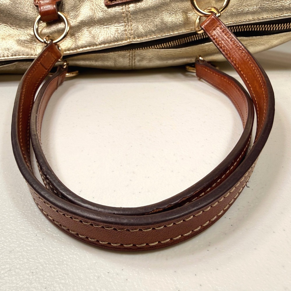 Dooney & Bourke O-Ring Shopper Tote Metallic Gold Bronze Leather Shoulder Bag L - Picture 9 of 15